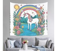 WZYCWB Tapiz estampado de unicornios junto al río, perfecto para murales de pared de sala de estar o dormitorio, crea un hogar cálido y acogedor