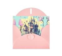 WZYCWB Tarjeta de vacaciones de papel nacarado rosa con sobre con diseño de castillo de cuento de hadas. Adecuado para deseos de cumpleaños, bodas, felicitaciones y condolencias.