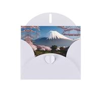 WZYCWB Tarjeta navideña de papel nacarado blanco con sobre impresa de Monte Fuji a principios de primavera. Adecuado para deseos de cumpleaños, bodas, felicitaciones y condolencias.