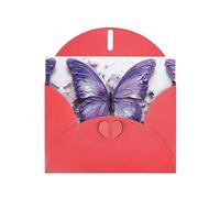 WZYCWB Tarjeta navideña de papel nacarado rojo con estampado de mariposas al óleo moradas con sobre. Adecuado para deseos de cumpleaños, bodas, felicitaciones y condolencias.
