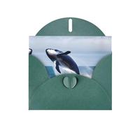 WZYCWB Tarjeta navideña de papel nacarado verde oscuro con estampado de ballenas en el mar. Adecuado para deseos de cumpleaños, bodas, felicitaciones y condolencias.