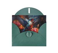 WZYCWB Tarjeta navideña de papel nacarado verde oscuro con estampado de colibrí con sobre, ideal para deseos de cumpleaños, bodas, felicitaciones y condolencias.