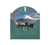 WZYCWB Tarjeta navideña de papel nacarado verde oscuro impresa con sobre de Monte Fuji a principios de primavera. Adecuado para deseos de cumpleaños, bodas, felicitaciones y condolencias.