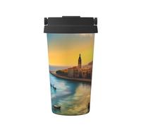 WZYCWB Taza de café portátil estampada Sunset in Barcelona, especialmente diseñada para los amantes del café, adecuada para coche, oficina y uso al aire libre