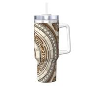 WZYCWB Taza de hielo clásica con patrón circular: taza de vacío de acero inoxidable de doble capa de 40 onzas, a prueba de fugas y portátil