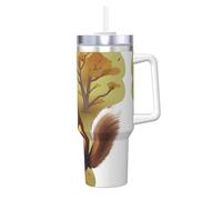 WZYCWB Taza de hielo con patrón de ardilla que come nueces, taza de vacío de acero inoxidable de doble capa de 40 onzas, a prueba de fugas y portátil