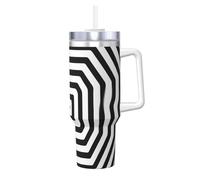 WZYCWB Taza de hielo con patrón de círculo blanco y negro, taza de vacío de acero inoxidable de doble capa de 40 onzas, a prueba de fugas y portátil