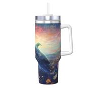 WZYCWB Taza de hielo con patrón de flores bailando con ballenas, taza de vacío de acero inoxidable de doble capa de 40 onzas, a prueba de fugas y portátil