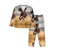 WZYCWB The Black Horse. Conjunto de pijama de manga larga de 2 piezas para mujer, suave y cálido para otoño e invierno, Negro, S