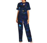 WZYCWB The darkness of night Prints - Conjunto de pijama de verano para mujer, manga corta, informal, para el hogar, Negro, L