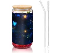WZYCWB The darkness of night - Taza de vidrio con tapa de bambú de 16 onzas, tazas de café helado, tazas de té helado, tazas de cerveza, ideales para accesorios de cafetería, regalos estéticos