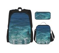 WZYCWB The Deep Ocean Campus Life - Juego de mochila (3 piezas), mochila escolar + estuche + bolsa de almuerzo, satisface todas las necesidades diarias de los estudiantes, color negro, talla única