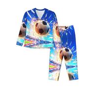 WZYCWB The Flying Soccer Ball - Conjunto de pijama de manga larga para mujer, suave y cálido para otoño e invierno, Negro, L