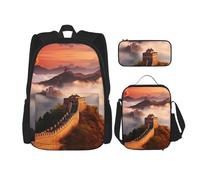 WZYCWB The Great Wall - Mochila escolar + estuche + lonchera combinada adecuada para viajes diarios