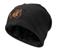 WZYCWB The Lion's Gaze - Gorra de esquí cálida negra con forro polar grueso, gorro de punto elástico, Negro, Taille unique