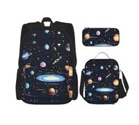 WZYCWB The Solar Family Backpack Set (juego de 3 piezas), mochila escolar para estudiantes + estuche + bolsa de almuerzo, mochila de gran capacidad, Negro -, Talla única