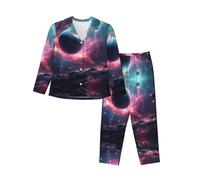 WZYCWB The stars are falling. Conjunto de pijama de manga larga de 2 piezas para mujer, suave y cálido para otoño e invierno, Negro, L