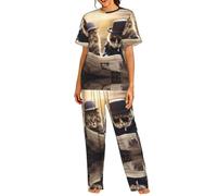 WZYCWB The two cool cats. Prints - Conjunto de pijama de verano para mujer, manga corta, informal, para el hogar, Negro, 3XL