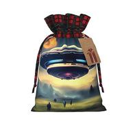 WZYCWB UFO Landing - Bolsas de regalo de Navidad para decoración de suministros de fiesta de Navidad, bolsas de regalo de arpillera con cordón de 8.3 x 11.8 pulgadas, color block