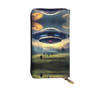 WZYCWB UFO Landing Cartera de piel, compartimento con cremallera de gran capacidad, buen regalo para amigos, bolso de mano de 7.5 x 4.1 pulgadas de largo, negro, talla única, negro, Black, Talla única