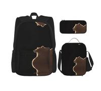 WZYCWB Un juego de mochila grande de oso marrón (juego de 3 piezas), mochila escolar para estudiantes + estuche + bolsa de almuerzo, mochila de gran capacidad