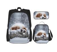 WZYCWB Un juego de mochila para perro dormido (juego de 3 piezas), mochila escolar para estudiantes + estuche + bolsa de almuerzo, mochila de gran capacidad
