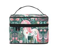 WZYCWB Unicornio con pelo rosa, bolsa de cosméticos grande para mujer, bolsa de cosméticos portátil de gran capacidad, bolsa de cosméticos de viaje para niñas, negro, talla única, negro, talla única