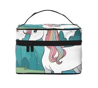 WZYCWB Unicorns by the river - Bolsa de cosméticos grande para mujer, bolsa de cosméticos portátil de gran capacidad, bolsa de cosméticos de viaje para niñas, color negro, talla única, talla única