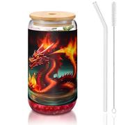 WZYCWB Vaso con tapa de bambú impreso Dragon King in Fire para café helado caliente y frío, té con leche y cerveza. Una elegante taza de agua.