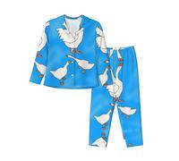 WZYCWB White Goose House - Pijama de manga larga para mujer, conjunto de 2 piezas, ropa de descanso cómoda e informal, Negro, S