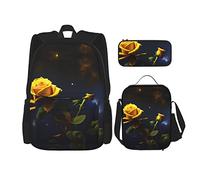 WZYCWB Yellow Roses Starry Night Campus Life - Mochila escolar + estuche + bolsa de almuerzo, satisface todas las necesidades diarias de los estudiantes, negro, talla única, negro, talla única, Black