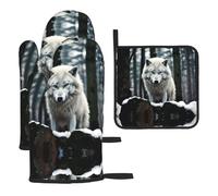 WZYWHJ A Lone Wolf - Juego de 3 manoplas de horno estampadas, tela gruesa, duradera e impermeable para protección contra el calor