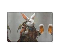 WZYWHJ Alfombra antideslizante con diseño de conejo blanco con cerveza, impresión suave y cómoda, buena absorción de agua. Nombre para sala de estar y balcón
