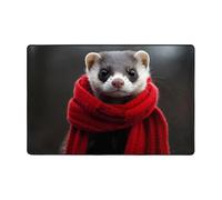 WZYWHJ Alfombra antideslizante para el suelo, hurón con una bufanda roja, impresión suave y cómoda, buena absorción de agua. Nombre para sala de estar y balcón