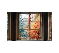WZYWHJ Alfombra antideslizante para suelo con miles de grúas de papel en la ventana. Impresión suave y cómoda, buena absorción de agua. Nombre para sala de estar y balcón