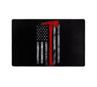 WZYWHJ Alfombras de área, alfombra de sala de estar, alfombra de pasillo, antideslizante, alfombra de juego, alfombra de 60 x 39 pulgadas, hacha de bombero con bandera de línea roja impresa