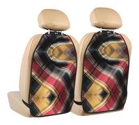 WZYWHJ Almohadilla de almacenamiento para asiento de coche con estampado de líneas a cuadros, 2 piezas, bolsa de almacenamiento multifuncional, protector de asiento después de la instalación