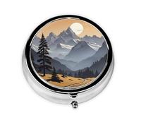 WZYWHJ Alpine Silhouettes - Caja de almacenamiento circular para medicinas, portátil de viaje con compartimentos, mini dispensador de píldoras