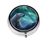 WZYWHJ Aurora Polar Bear - Caja de medicina circular impresa portátil de viaje con compartimentos, mini dispensador de píldoras