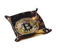 WZYWHJ Bandeja de almacenamiento de cuero para mesita de noche, escritorio, tocador y más, fácil de limpiar, imagen mediana de Bitcoin