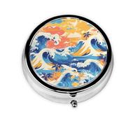 WZYWHJ Beach Maui Hawaii Sunset Sea Waves Cloud Printed Circular Medicine Box Storage Storage Portable Travel with Compartiments Mini Pill Dispenser