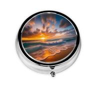 WZYWHJ Beach Maui Hawaii Sunset Sea Waves Clouds Prints - Caja de medicina circular de almacenamiento, portátil de viaje con compartimentos, mini dispensador de píldoras