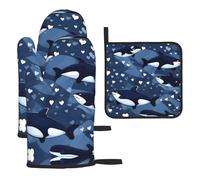 WZYWHJ Blue Killer Whale Picture - Juego de 3 manoplas para horno, tela gruesa, duradera e impermeable para protección contra el calor