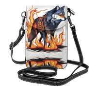 WZYWHJ Bolso cruzado de cuero para mujer con estampado de lobo cubierto de fuego con correa ajustable para el hombro