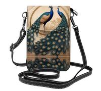 WZYWHJ Bolso cruzado de cuero para mujer con estampado de pavo real Art Deco con correa de hombro ajustable
