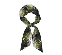WZYWHJ Bufanda de seda de tiras largas para mujer, con estampado de panda comiendo bambú, pañuelo de satén suave y sedoso