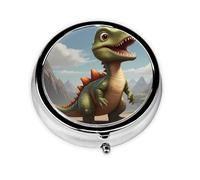 WZYWHJ Caja de medicina circular con estampado de dinosaurios, portátil de viaje con compartimentos, mini dispensador de píldoras