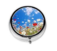 WZYWHJ Caja de medicina circular con estampado de flores silvestres White Cloud para almacenamiento, portátil de viaje con compartimentos, mini dispensador de píldoras