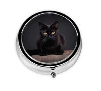 WZYWHJ Caja de medicina circular con estampado de gato negro, portátil, con compartimentos, mini dispensador de píldoras