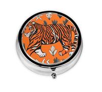 WZYWHJ Caja de medicina circular con estampado de leopardo de tigre naranja, almacenamiento portátil con compartimentos, mini dispensador de píldoras